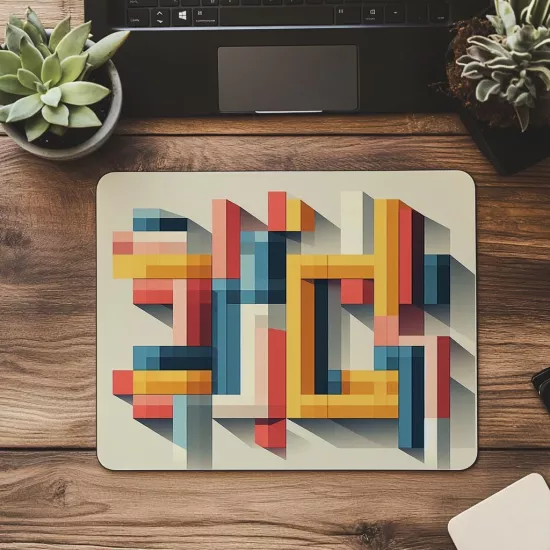 Dik Açılı Geometrik Blok Tasarımı Mousepad - 19x23 cm 2 mm Dikdörtgen İthal Baskılı Mouse Pad