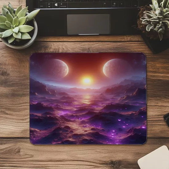 Kraterli Mor Renkli Ay Mouse Pad - 19x23 cm 2 mm Dikdörtgen İthal Baskılı Mouse Pad