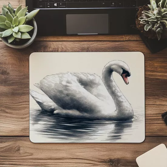 Sakinlik Temalı Kuğu Çizimli Mouse Pad - 19x23 cm 2 mm Dikdörtgen İthal Baskılı Mouse Pad