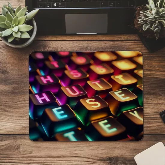 Klavye Üstünde Motivasyon – Hustle Mousepad - 19x23 cm 2 mm Dikdörtgen İthal Baskılı Mouse Pad