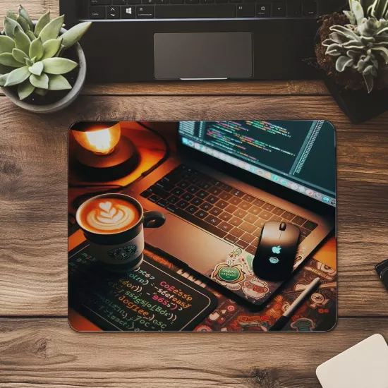 Geliştirici Masası Mousepad – Kahve Yanında - 19x23 cm 2 mm Dikdörtgen İthal Baskılı Mouse Pad
