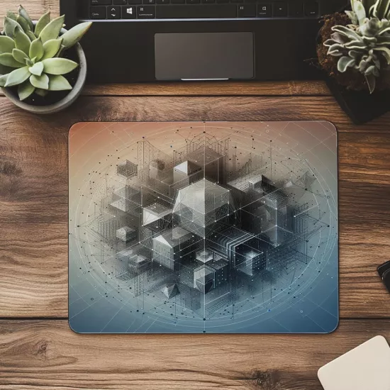 Çerçeveli Geometri ve Fade Efektiyle Mouse Pad - 19x23 cm 2 mm Dikdörtgen İthal Baskılı Mouse Pad