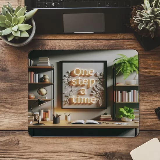 Parlak Renkli İlham Veren Mouse Pad – Adım Adım İlerle - 19x23 cm 2 mm Dikdörtgen İthal Baskılı Mouse Pad