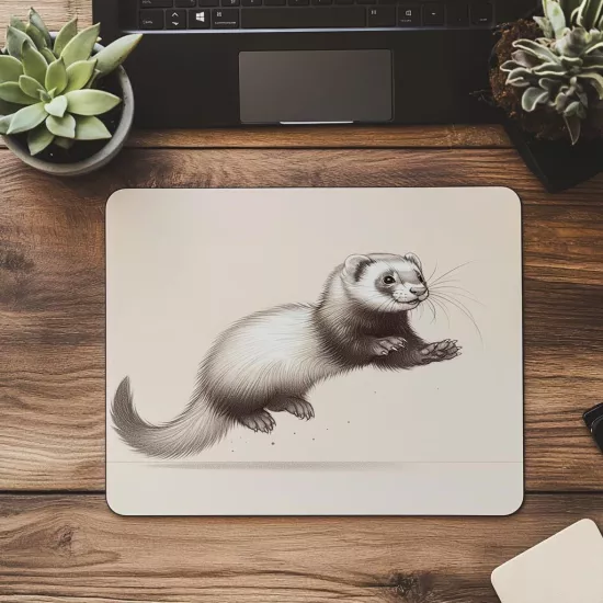 Pastel Zemin Üzerinde El Çizimi Ferret - 19x23 cm 2 mm Dikdörtgen İthal Baskılı Mouse Pad