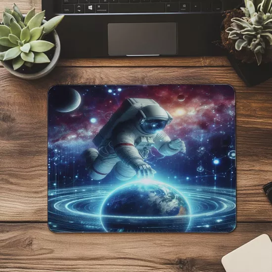 Holo Gezegen Temalı 3D Astronot Mousepad - 19x23 cm 2 mm Dikdörtgen İthal Baskılı Mouse Pad