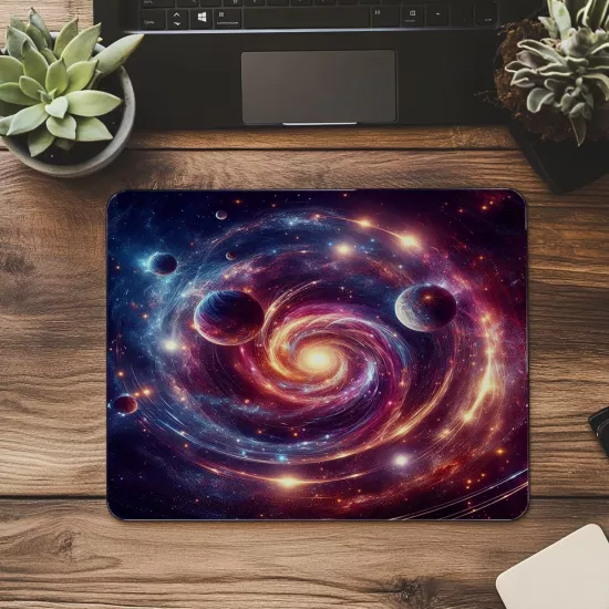 Dönen Galaksi Temalı Zamanlayıcı Mousepad - 19x23 cm 2 mm Dikdörtgen İthal Baskılı Mouse Pad