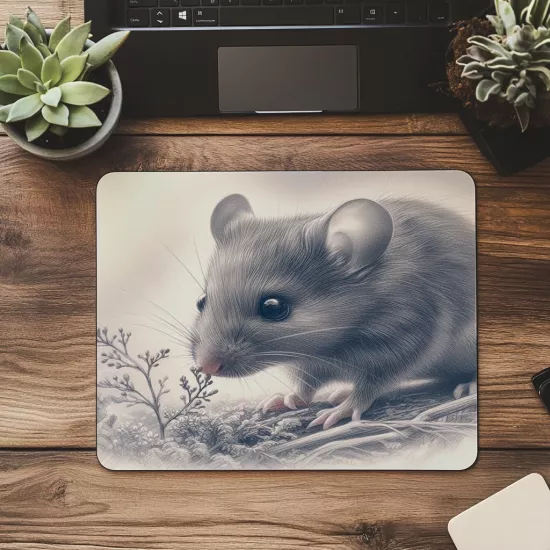 Minik Fare Çizimli Mousepad – Doğal Stil - 19x23 cm 2 mm Dikdörtgen İthal Baskılı Mouse Pad