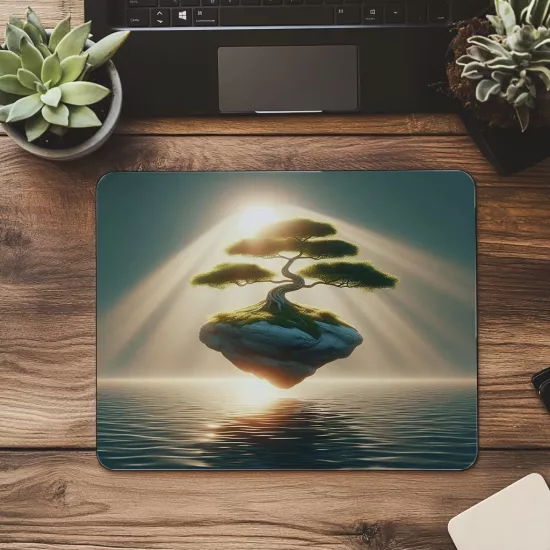 Kayalık Üzerinde Bonsai 3D Mouse Pad - 19x23 cm 2 mm Dikdörtgen İthal Baskılı Mouse Pad