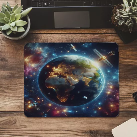 Galaksi Fonunda Parlak Gezegen Mousepad - 19x23 cm 2 mm Dikdörtgen İthal Baskılı Mouse Pad
