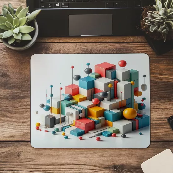 3D Geometrik Küplerle Renkli Mousepad - 19x23 cm 2 mm Dikdörtgen İthal Baskılı Mouse Pad