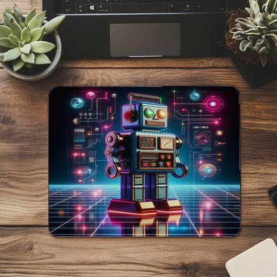 Işık Saçan Retro Robot Mousepad - 19x23 cm 2 mm Dikdörtgen İthal Baskılı Mouse Pad
