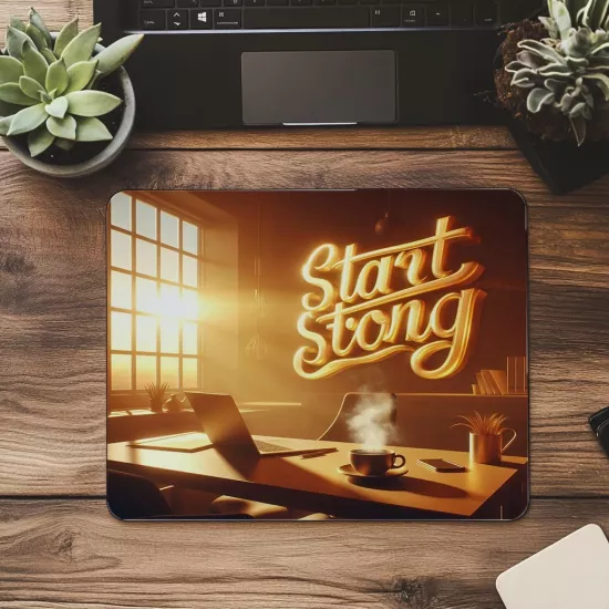 Start Strong Temalı Gün Doğumu Mousepad - 19x23 cm 2 mm Dikdörtgen İthal Baskılı Mouse Pad