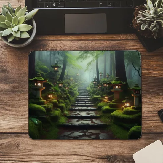 Orman Yolunda Taş Basamaklı Mousepad - 19x23 cm 2 mm Dikdörtgen İthal Baskılı Mouse Pad