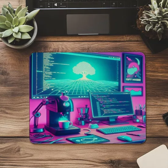 Neon Renkli Kodlama Ortamı & Kahve Mousepad - 19x23 cm 2 mm Dikdörtgen İthal Baskılı Mouse Pad