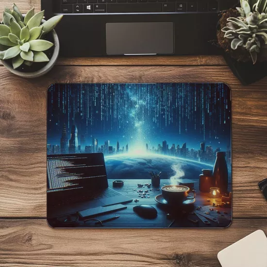 Binary Rain Efektli Cappuccino Mouse Pad - 19x23 cm 2 mm Dikdörtgen İthal Baskılı Mouse Pad