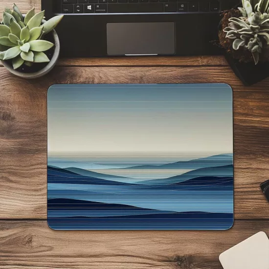 Mavi Tonlarda Soyut Manzara Mouse Pad - 19x23 cm 2 mm Dikdörtgen İthal Baskılı Mouse Pad