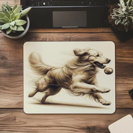 Golden Retriever Oyun Pozunda Mousepad - 19x23 cm 2 mm Dikdörtgen İthal Baskılı Mouse Pad