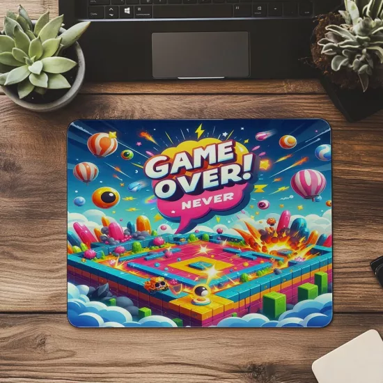 Game Over Never Yazılı Karikatür Stil Mousepad - 19x23 cm 2 mm Dikdörtgen İthal Baskılı Mouse Pad