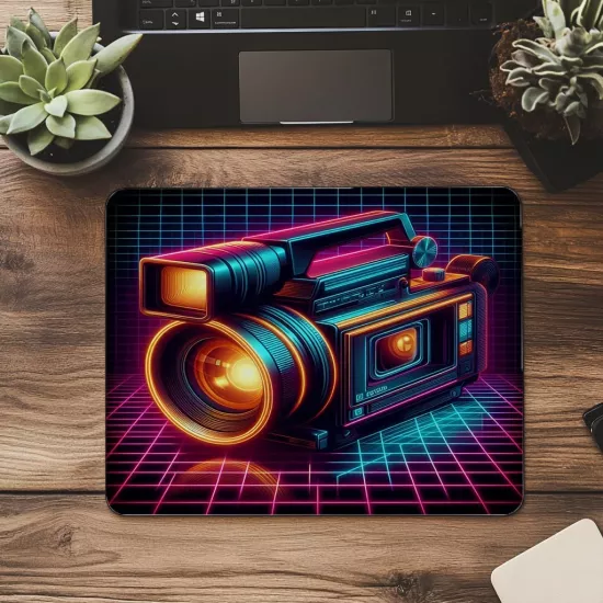 Glowing Lensli Eski Camcorder Tasarımı - 19x23 cm 2 mm Dikdörtgen İthal Baskılı Mouse Pad