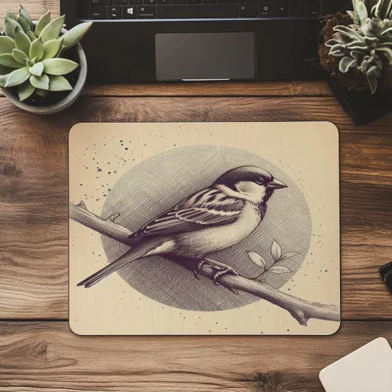 Kuş Figürlü El Çizimi Mouse Pad Tasarımı - 19x23 cm 2 mm Dikdörtgen İthal Baskılı Mouse Pad