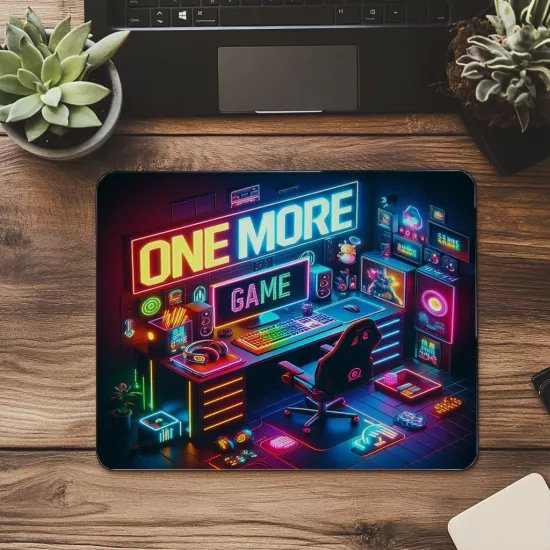 Neon Işıklı One More Game Temalı Mousepad - 19x23 cm 2 mm Dikdörtgen İthal Baskılı Mouse Pad