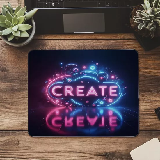 Create Yazılı Neon Parlak Mousepad - 19x23 cm 2 mm Dikdörtgen İthal Baskılı Mouse Pad