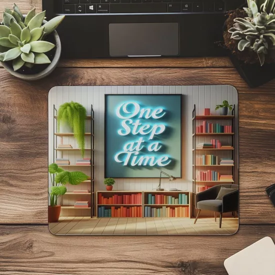 One Step At A Time Sözlü Mousepad – Hedef Odaklı - 19x23 cm 2 mm Dikdörtgen İthal Baskılı Mouse Pad