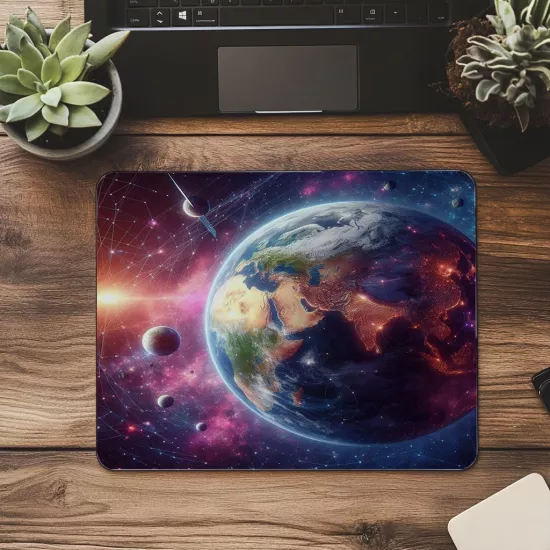 3D Dünya ve Yörüngeler Mouse Pad - 19x23 cm 2 mm Dikdörtgen İthal Baskılı Mouse Pad
