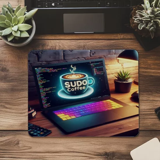 Sudo Coffee Yazılı Neon Kod Mousepad - 19x23 cm 2 mm Dikdörtgen İthal Baskılı Mouse Pad