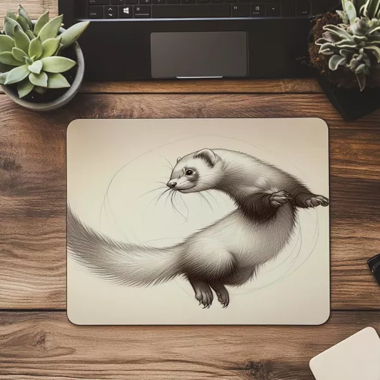 Karakalem Ferret Mousepad – Hareketli Kompozisyon - 19x23 cm 2 mm Dikdörtgen İthal Baskılı Mouse Pad