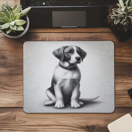Klasik Tarz Oturan Köpek Mouse Pad - 19x23 cm 2 mm Dikdörtgen İthal Baskılı Mouse Pad