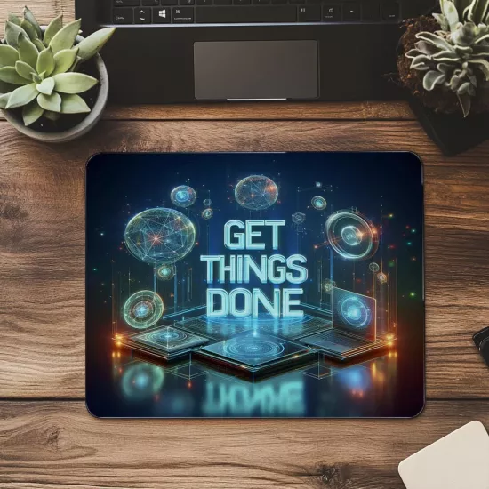 Üretkenlik Sloganlı Ofis Mousepad – Get Things Done - 19x23 cm 2 mm Dikdörtgen İthal Baskılı Mouse Pad