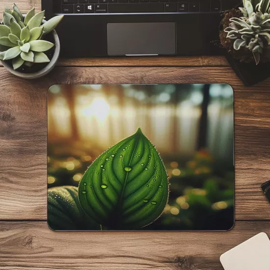 Çiy Damlalı Yaprak Üzeri Mousepad - 19x23 cm 2 mm Dikdörtgen İthal Baskılı Mouse Pad