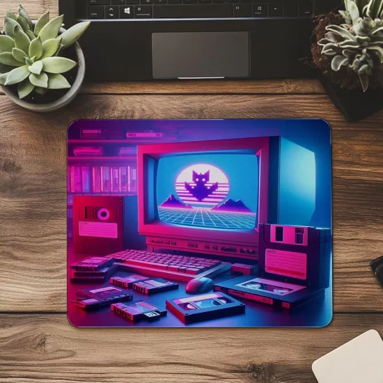 Disketli Retro Bilgisayar Mousepad – CRT Ekranlı - 19x23 cm 2 mm Dikdörtgen İthal Baskılı Mouse Pad