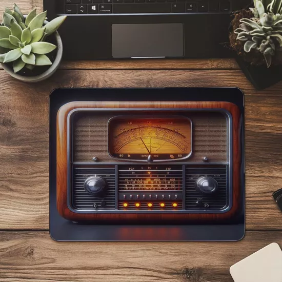 Vintage Dial Temalı Radyo Tasarımlı Mousepad - 19x23 cm 2 mm Dikdörtgen İthal Baskılı Mouse Pad