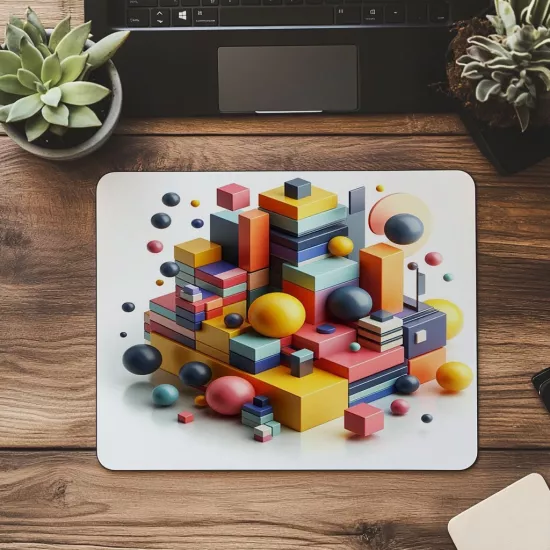 Parlak Yüzeyli Geometrik Şekillerle Mouse Pad - 19x23 cm 2 mm Dikdörtgen İthal Baskılı Mouse Pad