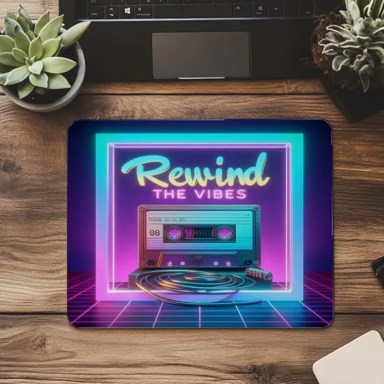 Rewind the Vibes Yazılı Renkli Mouse Pad - 19x23 cm 2 mm Dikdörtgen İthal Baskılı Mouse Pad