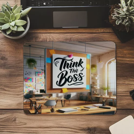 Think Like a Boss Sözlü Mousepad – Lider Ruhlu - 19x23 cm 2 mm Dikdörtgen İthal Baskılı Mouse Pad