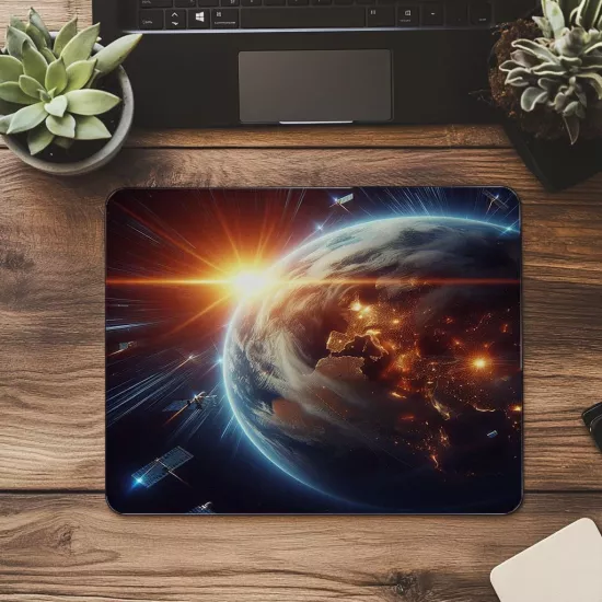 Güneş Işığı Lens Efektli Dünya Mouse Pad - 19x23 cm 2 mm Dikdörtgen İthal Baskılı Mouse Pad