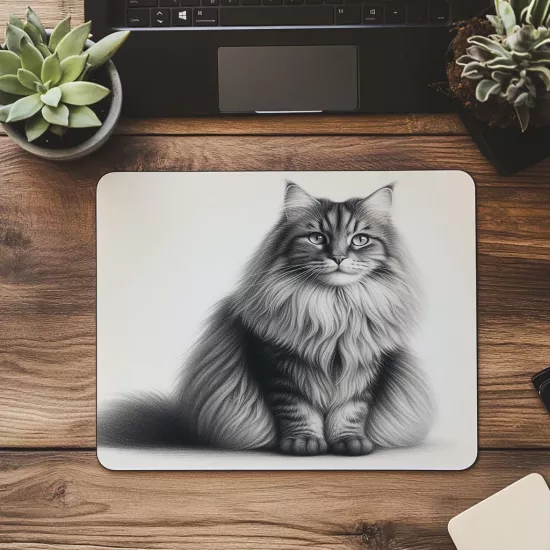 Detaylı Karakalem Kedi Tasarımı - 19x23 cm 2 mm Dikdörtgen İthal Baskılı Mouse Pad