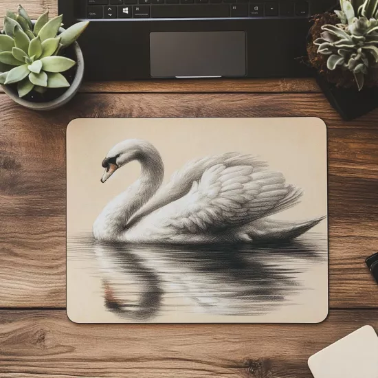 Yumuşak Işıklı Beyaz Kuğu Tasarımı - 19x23 cm 2 mm Dikdörtgen İthal Baskılı Mouse Pad