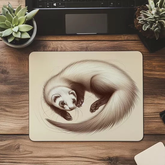 Hayvanseverlere Özel Ferret Çizimli Mousepad - 19x23 cm 2 mm Dikdörtgen İthal Baskılı Mouse Pad