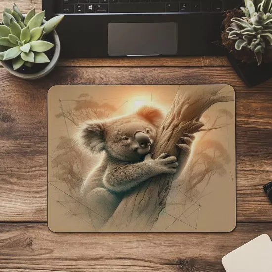 Toprak Renklerde Koala Temalı Mousepad - 19x23 cm 2 mm Dikdörtgen İthal Baskılı Mouse Pad