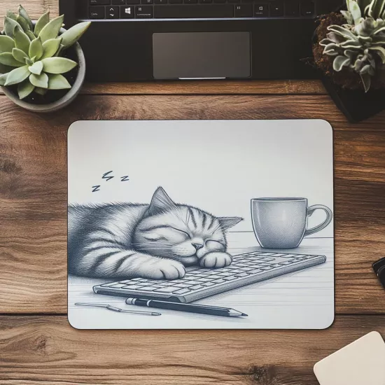 Home-Office Kedi Temalı Komik Mousepad - 19x23 cm 2 mm Dikdörtgen İthal Baskılı Mouse Pad