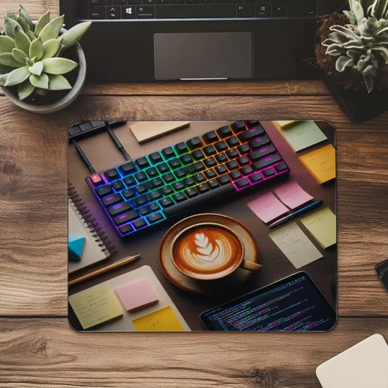 Sticky Note ve Kod Parçacıklı Mouse Pad - 19x23 cm 2 mm Dikdörtgen İthal Baskılı Mouse Pad