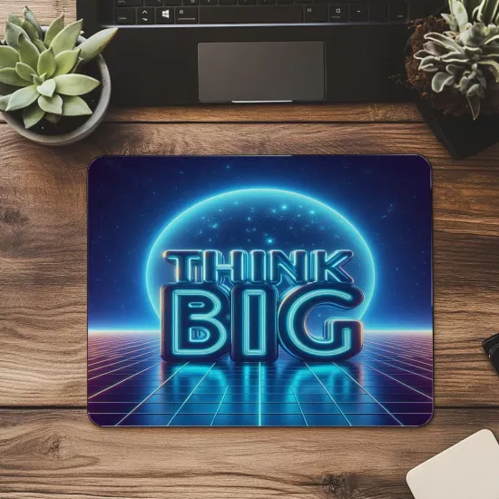 Think Big Yazılı Uzay Temalı Neon Mousepad - 19x23 cm 2 mm Dikdörtgen İthal Baskılı Mouse Pad
