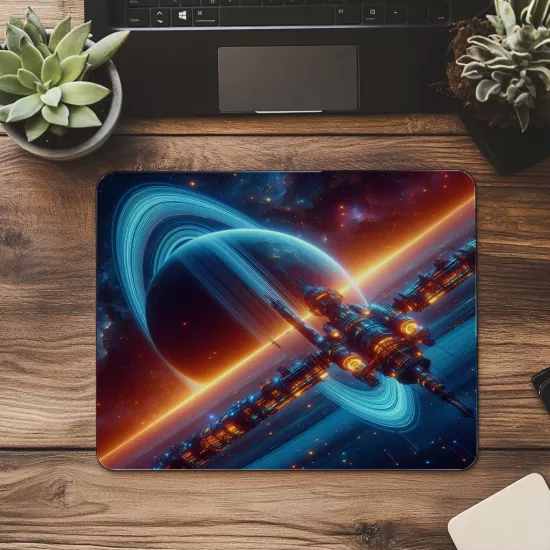 Fütüristik İstasyonlu Neon Mouse Pad - 19x23 cm 2 mm Dikdörtgen İthal Baskılı Mouse Pad