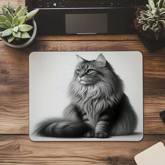 Upright Pozda Uzun Tüylü Kedi Mousepad - 19x23 cm 2 mm Dikdörtgen İthal Baskılı Mouse Pad