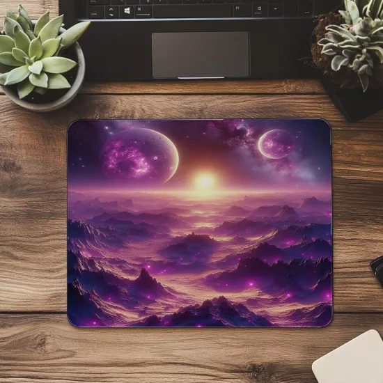Çift Güneşli Uzay Manzaralı Mousepad - 19x23 cm 2 mm Dikdörtgen İthal Baskılı Mouse Pad