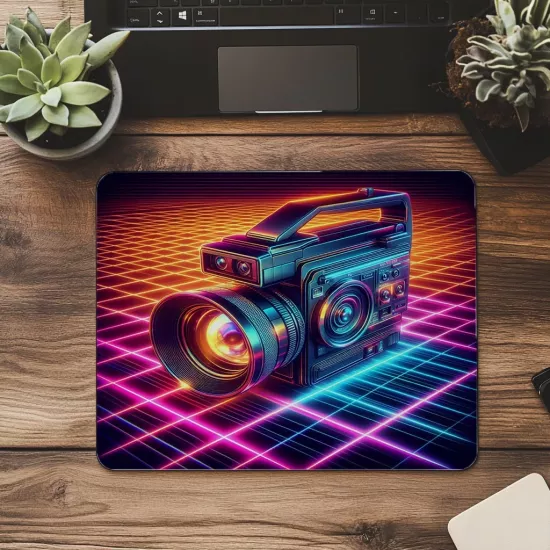 Retro Video Kamera Temalı Mousepad - 19x23 cm 2 mm Dikdörtgen İthal Baskılı Mouse Pad